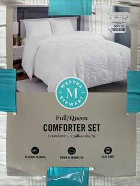 Martha Stewart White Comforter Set with Textured Stripe Design